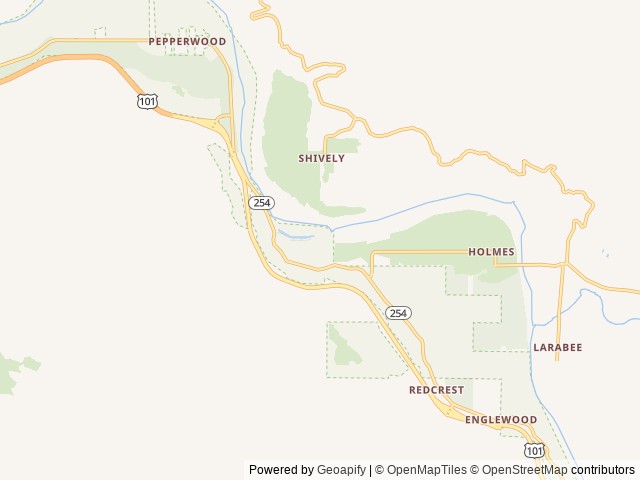 Map of Ancient Redwoods RV Park location at Redcrest, CA, United States