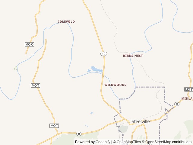 Map of Lucky Clover Lakeside River Resort location at Steelville, MO, United States