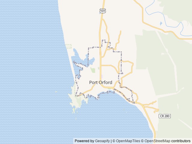 Map of Arizona Beach State Rec Area location at Port Orford, OR, United States