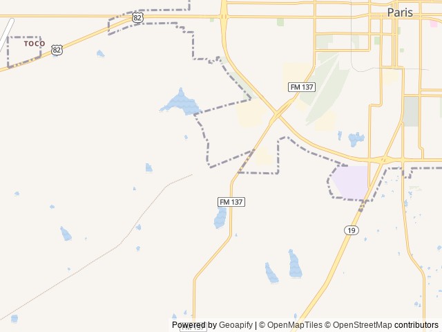 Map of Flip's RV Park location at Paris, TX, United States