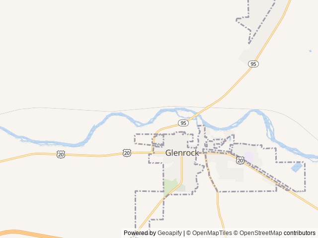 Map of Platte River RV Park location at Glenrock, WY, United States