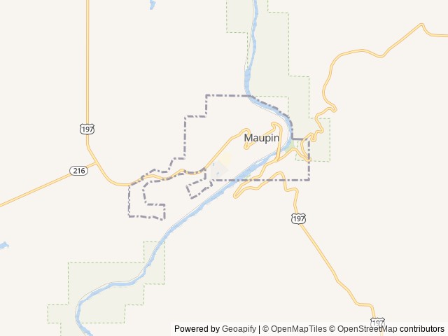 Map of Oasis Riverview Campground location at Maupin, OR, United States