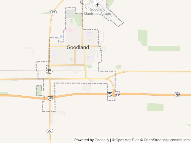 Map of Goodland KOA Journey location at Goodland, KS, United States