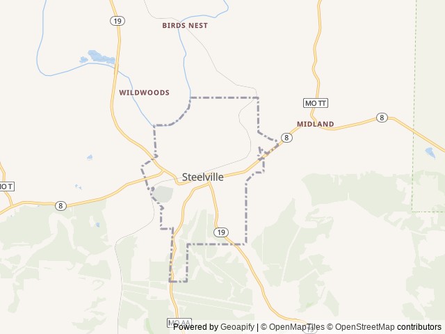 Map of Garrisons Canoe Rental & Campground location at Steelville, MO, United States