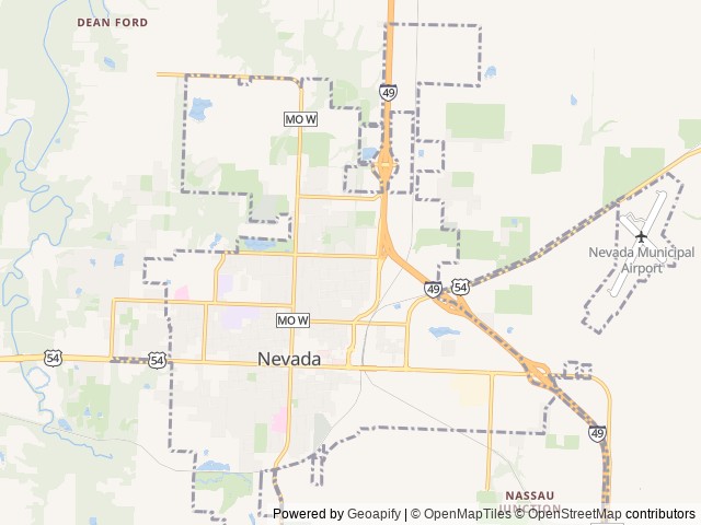 Map of Osage Prairie RV Park location at Nevada, MO, United States