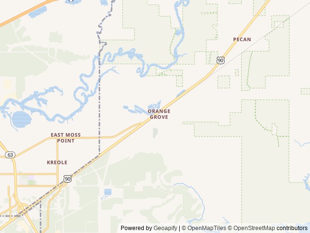 Map of Orange Grove RV Park location at Moss Point, MS, United States