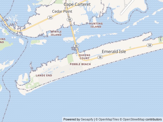 Map of Emerald Isle RV Resort location at Emerald Isle, NC, United States