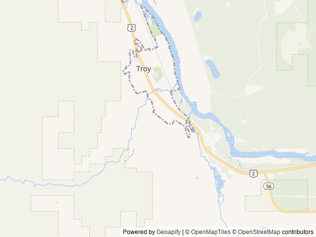 Map of Cabinet Mountain RV Park location at Troy, MT, United States