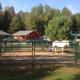 Wide view of fenced horse-pens with cabins and RVs in background — useful overall view of the ranch layout and mixed-use guest areas (from Horse Accommodations gallery).