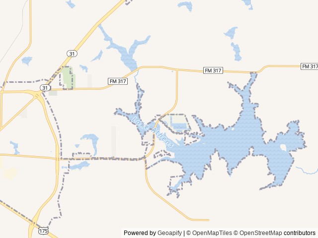 Map of Lake Athens Marina & RV Park location at Athens, TX, United States