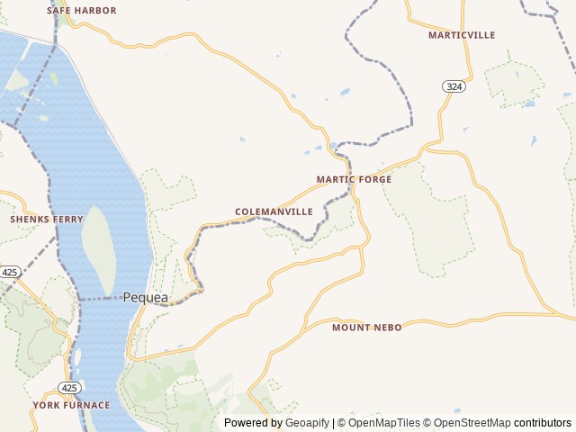 Map of Pequea creek campground location at Martic Township, PA, United States
