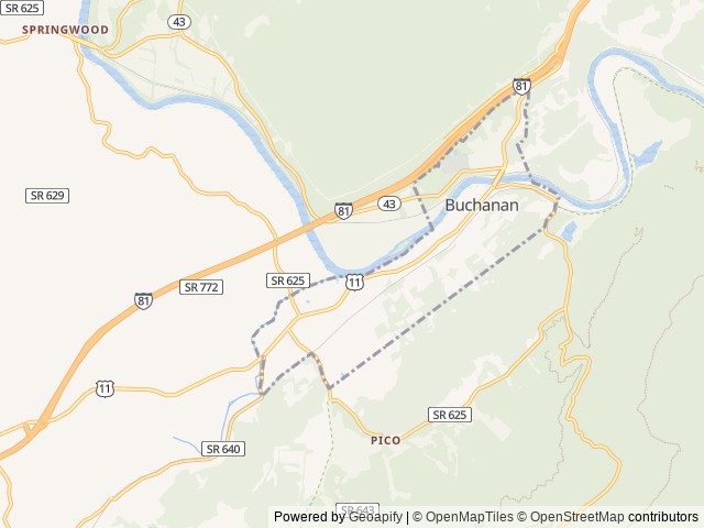 Map of Limestone Park location at Buchanan, VA, United States