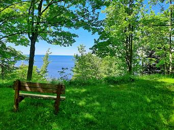 Scenic view of Lake Superior from a bench in the campground.