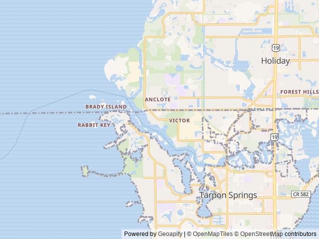 Map of Hickory Point RV Park location at Tarpon Springs, FL, United States