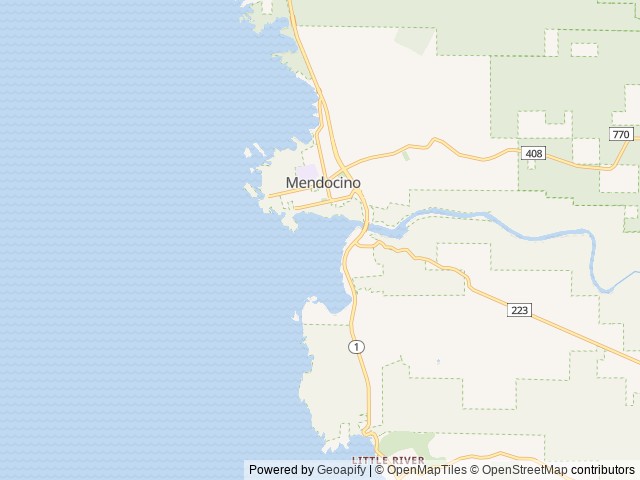 Map of Mendocino Grove location at Mendocino, CA, United States