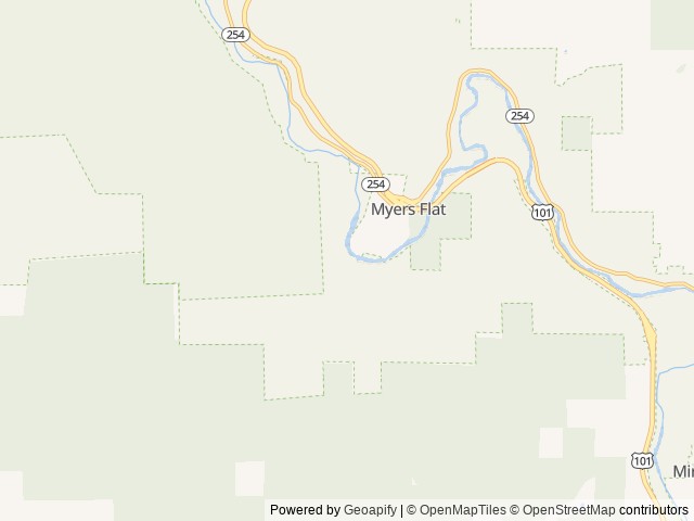 Map of Giant Redwoods RV & Cabin Destination location at Myers Flat, CA, United States