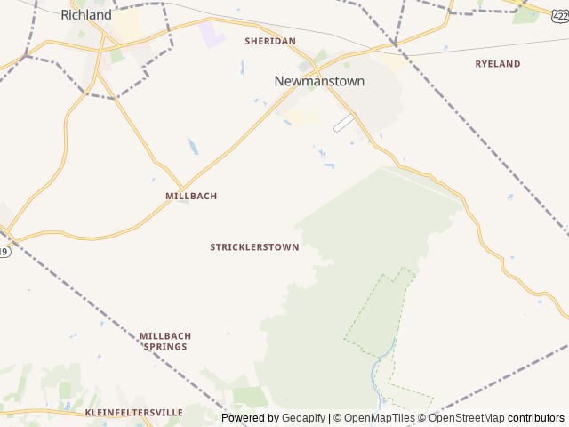 Map of Shady Oaks Family Campground location at Newmanstown, PA, United States