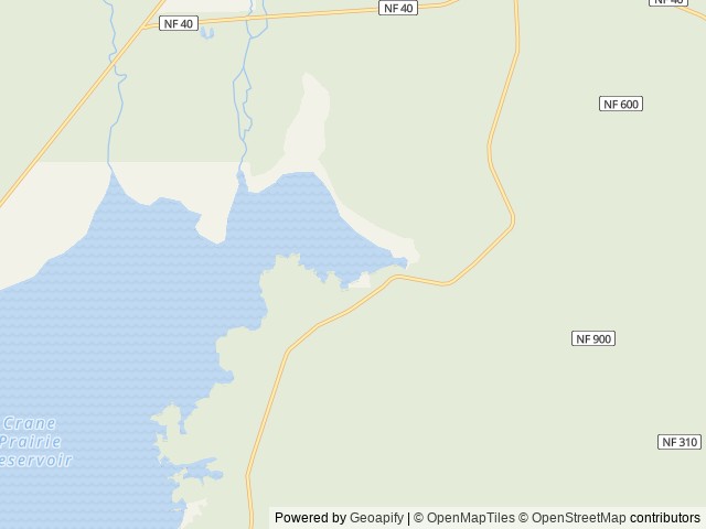 Map of Crane Prairie Campground location at Bend, OR, United States
