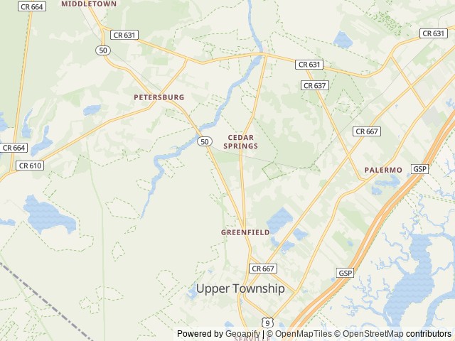 Map of Ocean City Campground and Beach Cabins location at Ocean View, NJ, United States