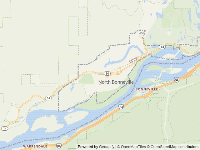 Map of Lewis and Clark RV location at North Bonneville, WA, United States