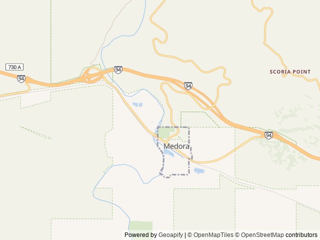 Map of Medora Campground location at Medora, ND, United States