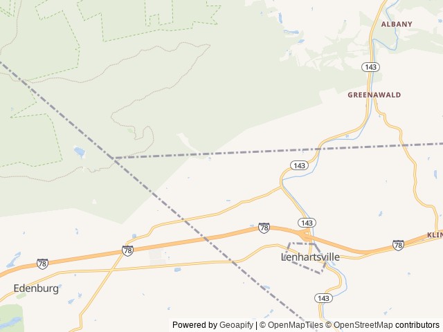 Map of Blue Rocks Family Campground location at Lenhartsville, PA, United States