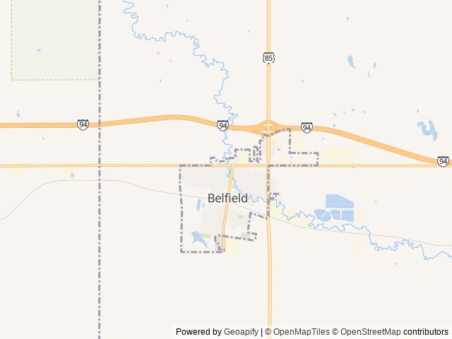 Map of The Crossings Campground location at Belfield, ND, United States