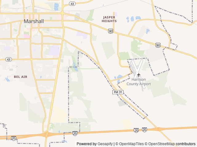 Map of Timberline RV Park location at Marshall, TX, United States