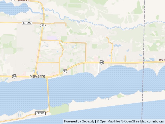 Map of Navarre Beach Camping Resort location at Navarre, FL, United States