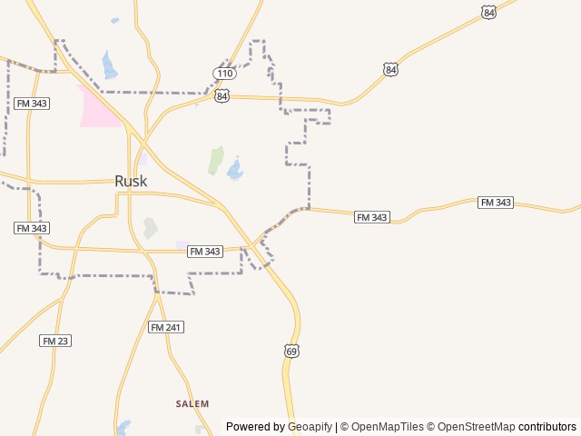 Map of Rusk KOA Holiday location at Rusk, TX, United States
