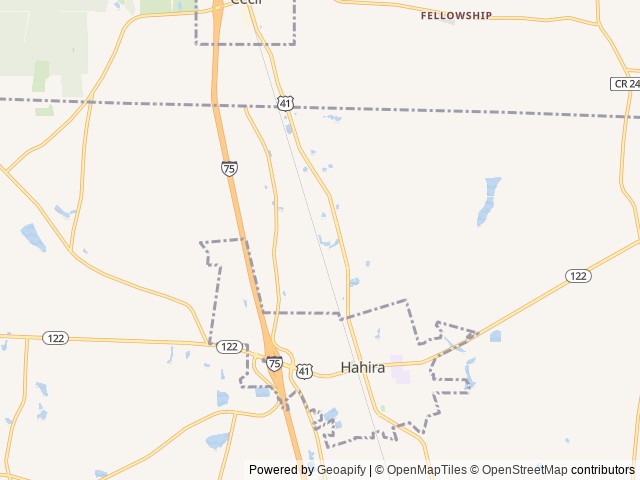 Map of Cain's Creekside RV Park location at Hahira, GA, United States