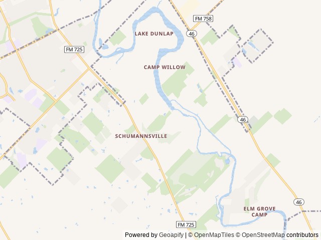 Map of Canopy RV Resort location at New Braunfels, TX, United States