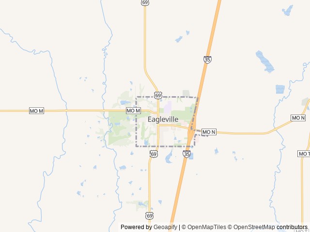 Map of Buffalo Run RV Park location at Eagleville, MO, United States
