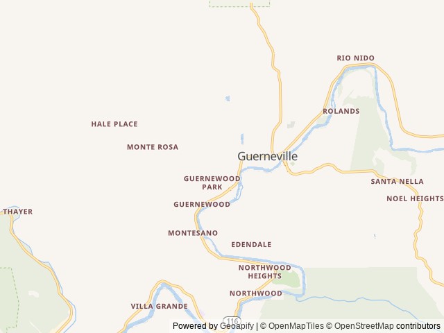 Map of AutoCamp Russian River location at Guerneville, CA, United States