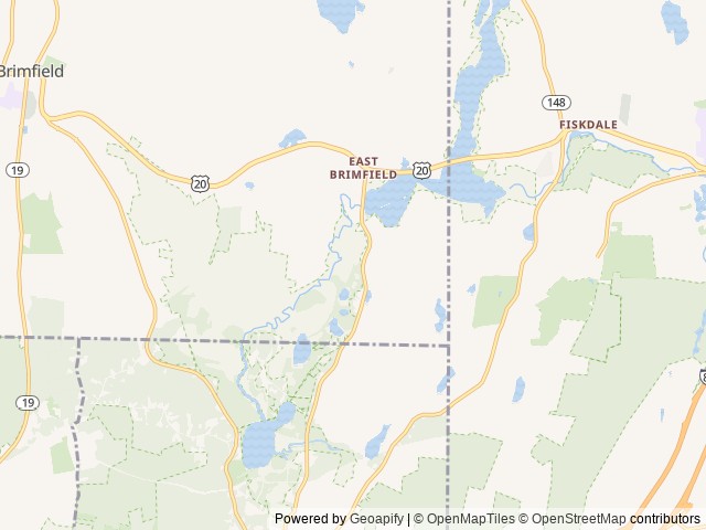 Map of Quinebaug Cove Campground location at Brimfield, MA, United States