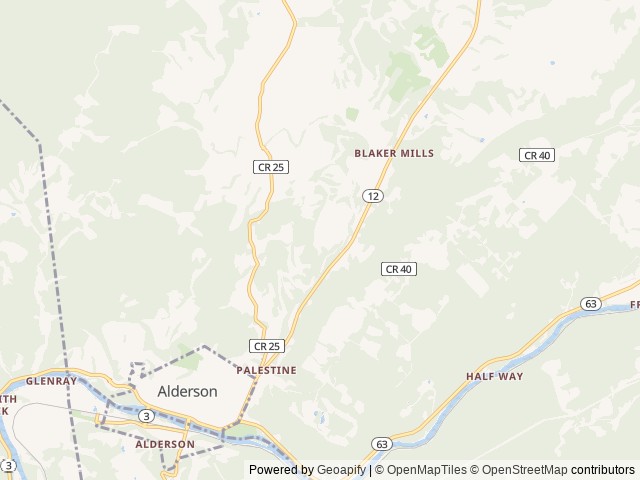 Map of WV Glamping Domes location at Alderson, WV, United States