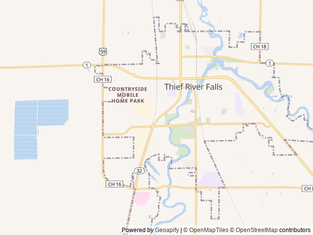 Map of Thief River Falls Tourist Park location at Thief River Falls, MN, United States