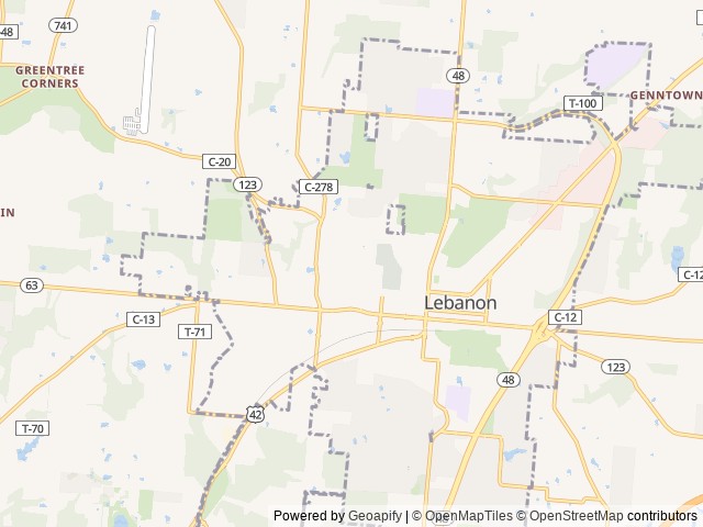 Map of Lebanon/Cincinnati NE KOA location at Lebanon, OH, United States