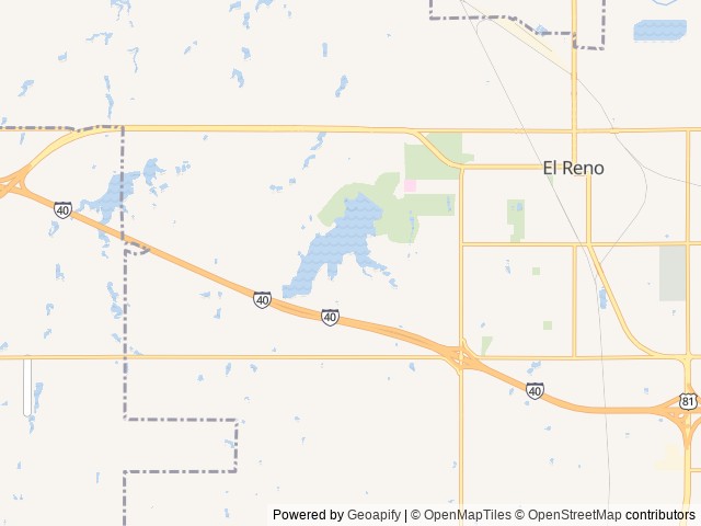 Map of Lake El Reno RV Park location at El Reno, OK, United States
