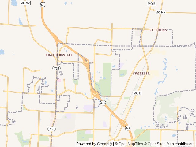 Map of Cottonwoods RV Park location at Columbia, MO, United States