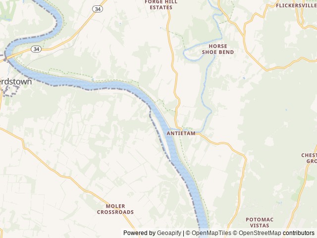 Map of Antietam Creek Campsite location at Williamsport, MD, United States