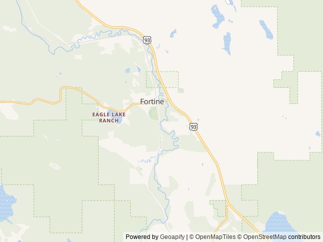 Map of Meadow Creek RV Park location at Fortine, MT, United States