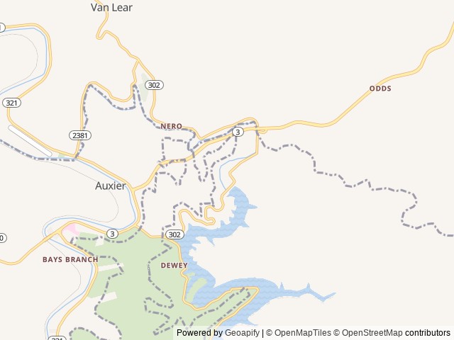Map of Dewey Lake Shelter location at Van Lear, KY, United States