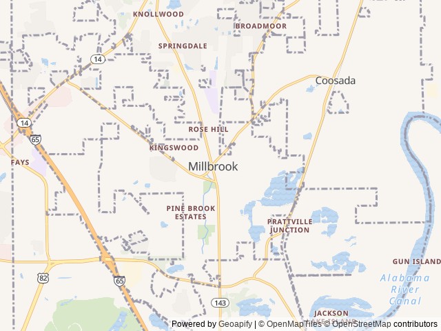 Map of Roses RV River Resort location at Millbrook, AL, United States