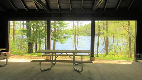 Picnic table inside shelter
