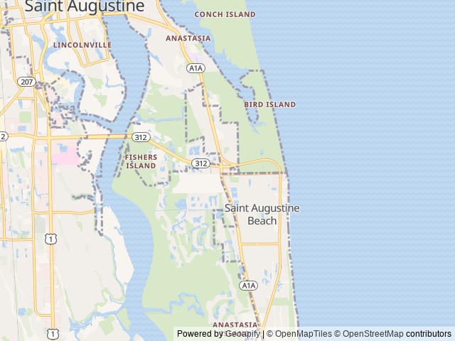 Map of St. Augustine Beach KOA Holiday location at St. Augustine, FL, United States
