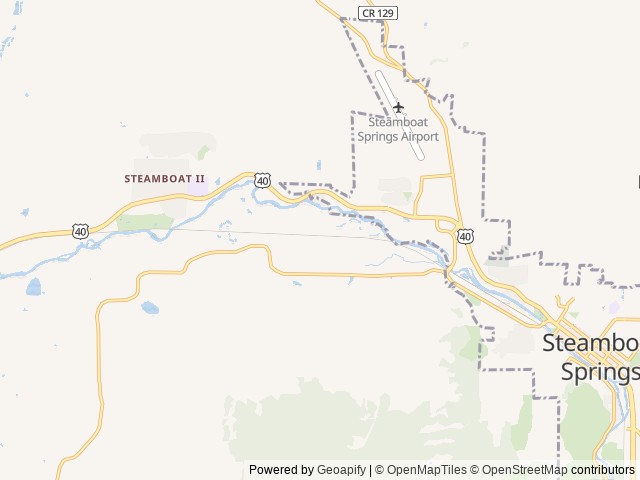 Map of Steamboat Springs KOA location at Steamboat Springs, CO, United States