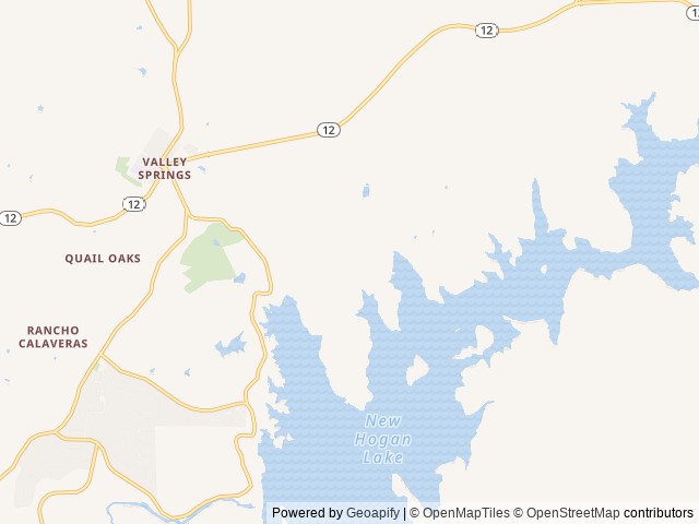 Map of Acorn Campground location at Valley Springs, CA, United States