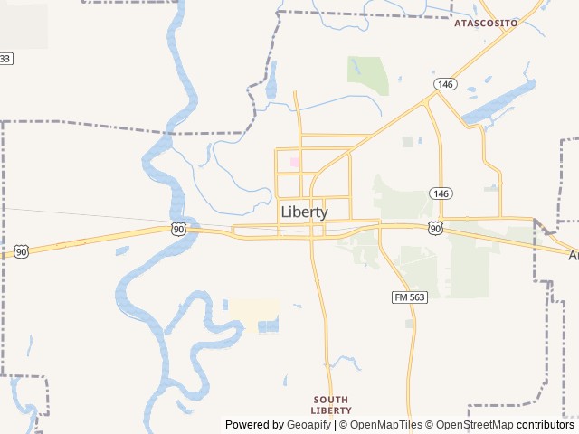 Map of Texas Trace RV Retreat location at Liberty, TX, United States
