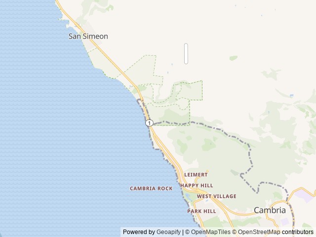 Map of Hearst San Simeon State Park location at Cambria, CA, United States
